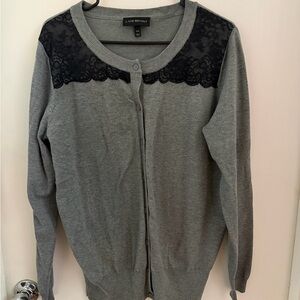 Lane Bryant Charcoal Cardigan with Black Lace Accent